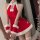 Sexy christmas-themed velvet nightgown with festive white fur trim and pom-poms, perfect for holiday role play costumes.