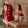 Sexy christmas-themed bunny girl costume set featuring red velvet with white accents, perfect for holiday parties and role pl...