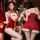 Sexy christmas-themed red velvet lingerie set featuring antler headband and suspender stockings, perfect for festive occasion...