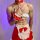 Sexy red christmas maid costume set featuring a playful uniform with ruffled details and a bow, perfect for festive occasions...