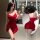 Sexy red lace dress with spaghetti straps, perfect for holiday parties and role play. ideal christmas costume option.