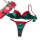Christmas red & green lace lingerie set with push-up bra and thong, holiday-themed european style for women.
