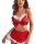 Christmas red lingerie set for women - festive fuzzy two-piece holiday costume outfit with bralette and skirt