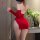Sexy christmas red sleep dress with side slit and chain detail, perfect for nighttime elegance and seduction.