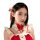 A young woman wears a festive christmas red velvet babydoll dress set, featuring lace details and a bow hair accessory, perfe...