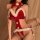 Sexy christmas-themed lingerie set featuring velvet strap nightgown with fluffy white trim and playful buttons, perfect for f...