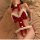 Sexy christmas-themed lingerie set featuring velvet strap nightgown with festive white trim and pom-poms, perfect for holiday...