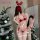 Sexy lace bikini set with festive faux fur balls, perfect holiday lingerie and festive sleepwear.