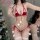 Sexy lace bikini set featuring christmas-themed design with faux fur balls, perfect for holiday celebrations.