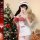 Sexy christmas-themed velvet dress with cute bunny ears and teddy bear accessory, perfect for festive cosplay outfits.