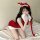 Sexy christmas velvet dress with festive reindeer headband and plush knit sweater top for holiday party wear.