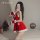 Sexy christmas velvet lingerie nightgown with white fur trim, perfect for new year cosplay and holiday romance.