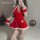 Sexy christmas velvet lingerie nightgown with snowflake design, perfect for new year cosplay and holiday romance.