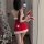 Sexy red velvet christmas sleep dress with bunny ears, perfect for new years eve role play and party costumes.