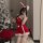 Sexy red christmas velvet lingerie set featuring a festive sleep dress with bunny ears, perfect for new years eve role play a...