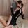 Elegant black velvet nightwear with intricate lace details, featuring a classic chinese-inspired design. perfect for seductiv...