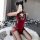 Sexy red lace backless robe with black tights, perfect for women seeking classic chinese qipao style sleepwear or intimate ap...
