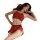 Woman modeling red lace-trimmed two-piece lingerie set, featuring a camisole top and shorts, designed for intimate moments an...