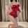 Woman modeling red lace lingerie set with bow detail, part of couples matching sleepwear set - sexy lace lingerie pajamas for...