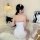 Woman wearing cute bear sleepwear set, featuring a sexy lace nightgown and backless maid dress, perfect for christmas parties...