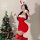 Sexy christmas outfit featuring a red bodycon mini dress, bunny ears, and festive accessories.
