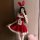 Cute bunny lingerie dress - sexy backless christmas costume & new year sleepwear outfit featuring red and white colors with b...
