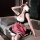 Cute kitty lingerie set featuring a maid costume with cat ears, red checkered apron, and playful design perfect for cosplay, ...
