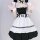 Cute maid cosplay dress featuring black and white colors, ruffled details, and bow accents, perfect for japanese lolita style...