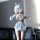 A woman poses in a cute maid costume, featuring a blue and white outfit with lace trim, perfect for a sweet lolita look.