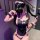 Cute maid costume set featuring black and pink frilly design, perfect for cosplay or fancy occasions. includes headband and w...