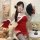Sexy holiday costume for women, nightclub & bedroom outfit featuring domiela lace cheongsam lingerie set with festive red and...