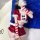 A woman models a festive christmas bunny girl costume, featuring a red and white striped outfit with fur accents, perfect for...