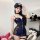 Sexy adult role play uniform featuring a navy blue zip-up officer costume with lace details, perfect for dominatrix style out...
