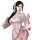 A woman wears a pink anime-inspired kimono-style sleepwear set by domila, featuring floral patterns and a deep v-neck design ...
