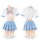 Domoila pure love schoolgirl jk uniform set featuring a sweet crop top with a pink bow and blue mini skirt, perfect for schoo...