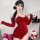 Vintage velvet red dress with long sleeves, perfect for women seeking a sexy and elegant new year outfit.