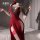 Velvet deep v sleep dress featuring sheer high slit and bare-butto design, no-remove style, elegant and sexy look.