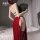 Velvet deep v sleep dress with sheer high slit and bare-butto design, no-remove style, elegant and sexy look.