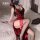 Sexy red velvet sleep dress with deep v neckline and sheer high slit design, featuring bare-buttocks look and no-remove style...
