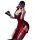Sexy red velvet sleep dress with deep v neckline, sheer high slit, bare-butto design, no-remove style, elegant lace details.