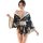 A woman models a black floral-patterned japanese kimono-style lingerie, featuring off-shoulder design, wide sleeves, and a de...