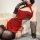 Seductive red silk velvet high-slit cheongsam lingerie with sheer gloves, perfect for chinese-style costume outfits.