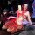Woman wearing red dunhuang flying apsara lingerie set with gold embroidery, sheer bra and skirt in exotic chinese hanfu style...
