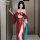 Dunhuang flying apsara lingerie set - sexy sheer gold-embossed hanfu-inspired costume featuring a red floral top with sheer s...