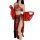 Woman wearing red dunhuang flying apsaras lingerie with sheer mesh sleeves and imperial court-style hanfu sleep dress.