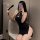 Vintage lace-up cheongsam lingerie set featuring sexy backless slit robe with traditional frog buttons, perfect for elegant y...