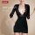 Elegant black lace bodycon dress with deep v-neck and three-quarter sleeves, perfect for couples role play and intimate momen...