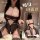 Woman wearing black lace emotion-driven sensual bodysuit, open-crotch design, tight-fit lingerie with bunny ears and garter s...
