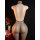 Back view of euro-american neck strap backless lingerie: sheer black fishnet bodysuit with open-crotch design on mannequin.