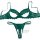 Emerald green lace bra and panty set with sheer panels, minimalist european-style lingerie two-piece.